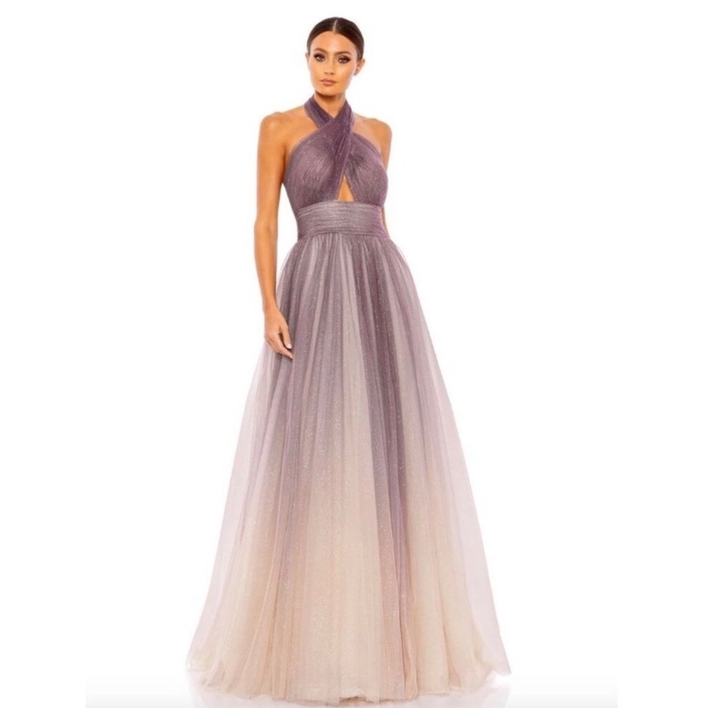 NWT Mac Duggal 20376 Charcoal Ombre Glitter Halter Ballgown‎ Gown Size 16 Formal